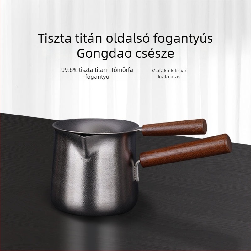 Titánium teáskészlet tiszta titán teáscsészével, teafilterrel és fa oldalsó fogantyúval, szabadtéri utazásokhoz