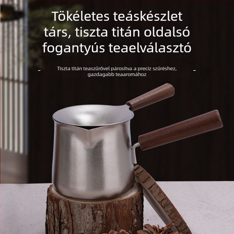 Titánium teáskészlet tiszta titán teáscsészével, teafilterrel és fa oldalsó fogantyúval, szabadtéri utazásokhoz