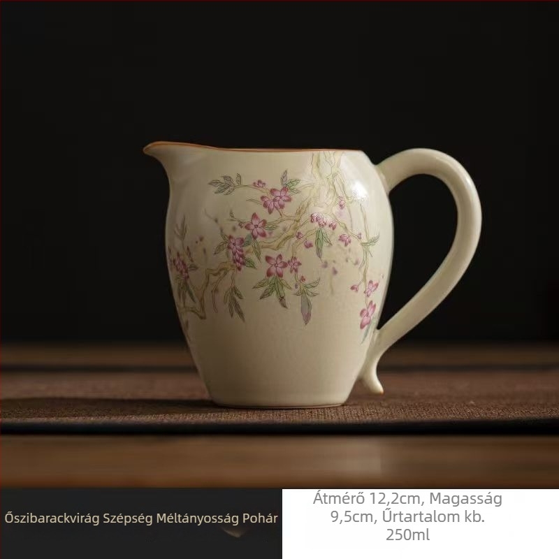 Beige Ru kiln Gongfu teáskészlet — kerámia teás készlet egyensúly pohárral, teás tálcával és tea szűrővel otthoni használatra