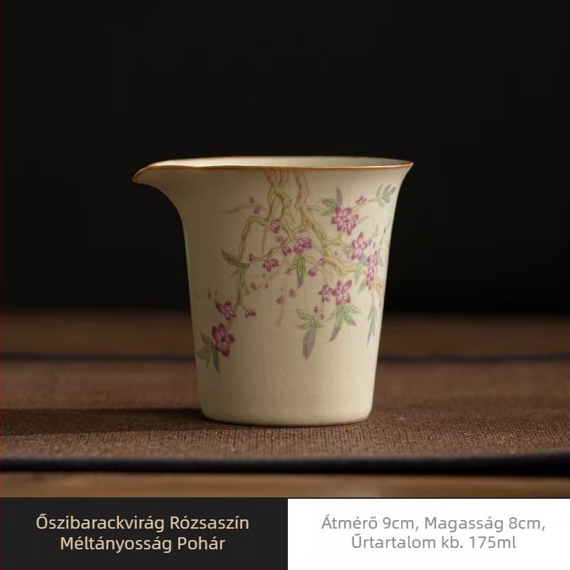 Beige Ru kiln Gongfu teáskészlet — kerámia teás készlet egyensúly pohárral, teás tálcával és tea szűrővel otthoni használatra