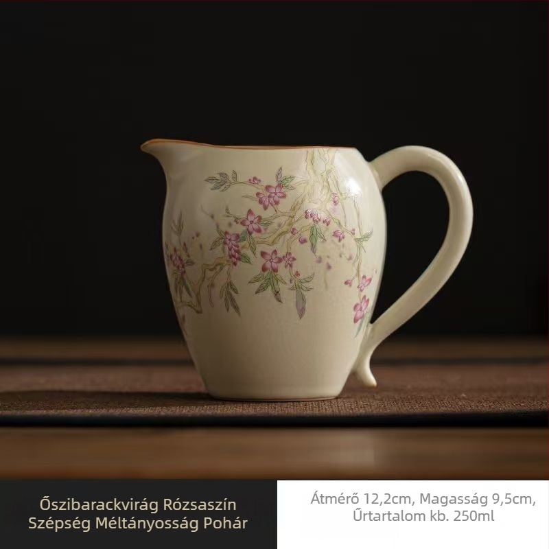 Beige Ru kiln Gongfu teáskészlet — kerámia teás készlet egyensúly pohárral, teás tálcával és tea szűrővel otthoni használatra