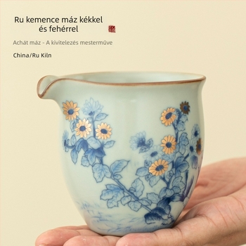 Ru-kiln porcelán teáskészlet crackle-glazúrral, pohár az egyenlő elosztáshoz és egyedi teakeverő, háztartási használatra