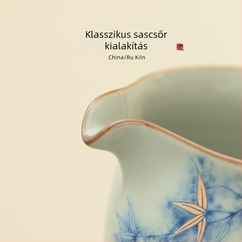 Ru-kiln porcelán teáskészlet crackle-glazúrral, pohár az egyenlő elosztáshoz és egyedi teakeverő, háztartási használatra