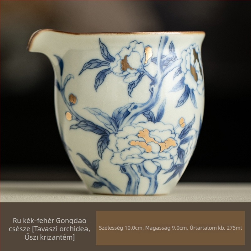 Ru-kiln porcelán teáskészlet crackle-glazúrral, pohár az egyenlő elosztáshoz és egyedi teakeverő, háztartási használatra