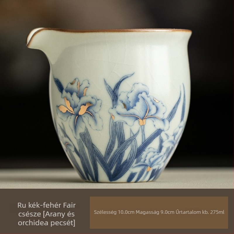 Ru-kiln porcelán teáskészlet crackle-glazúrral, pohár az egyenlő elosztáshoz és egyedi teakeverő, háztartási használatra