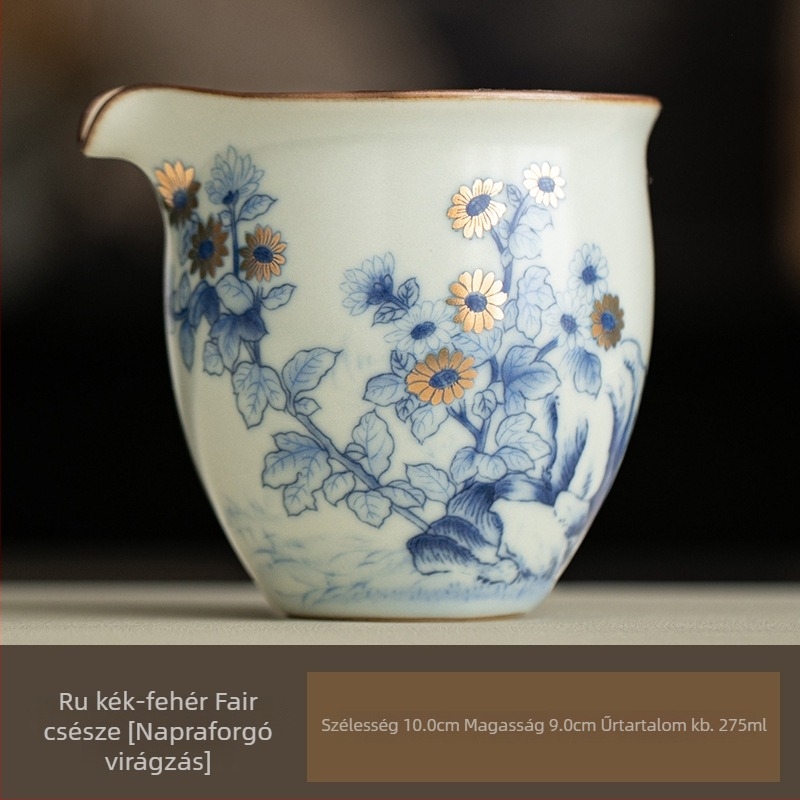 Ru-kiln porcelán teáskészlet crackle-glazúrral, pohár az egyenlő elosztáshoz és egyedi teakeverő, háztartási használatra