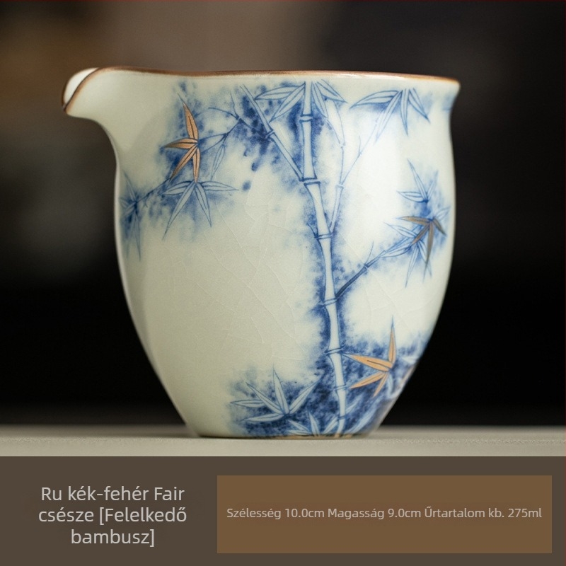 Ru-kiln porcelán teáskészlet crackle-glazúrral, pohár az egyenlő elosztáshoz és egyedi teakeverő, háztartási használatra