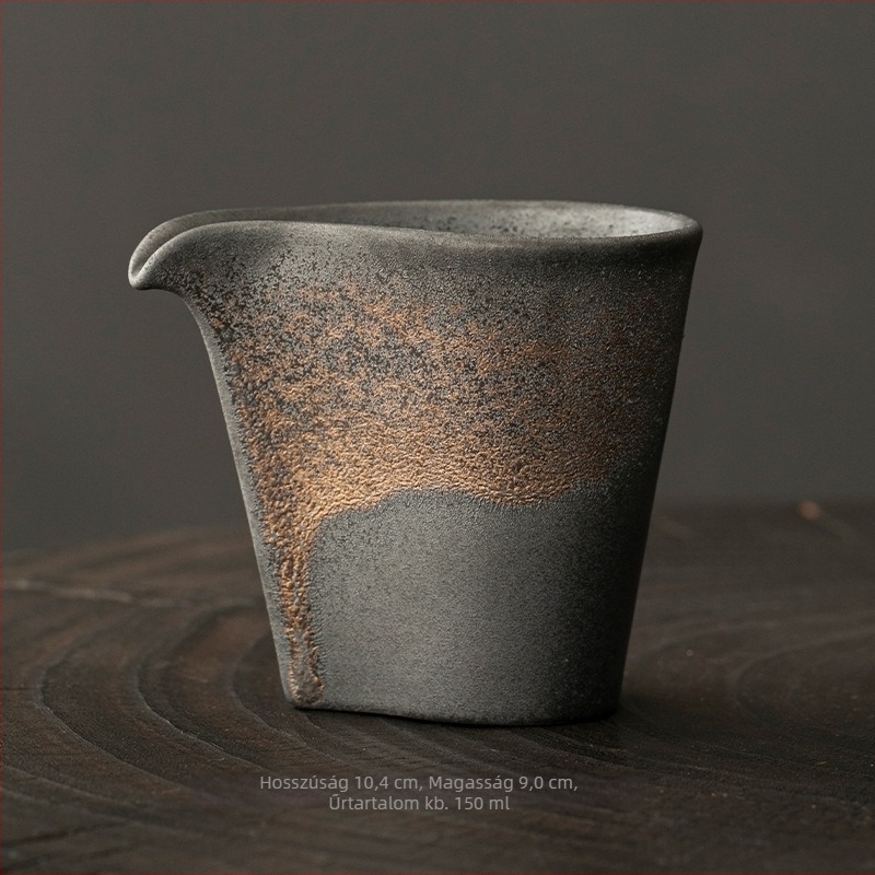 Japán stílusú wabi-sabi durva kerámia teáscsésze Gongfu tea szertartáshoz, készlet teás kancsóval és csepp alakú dekantérrel