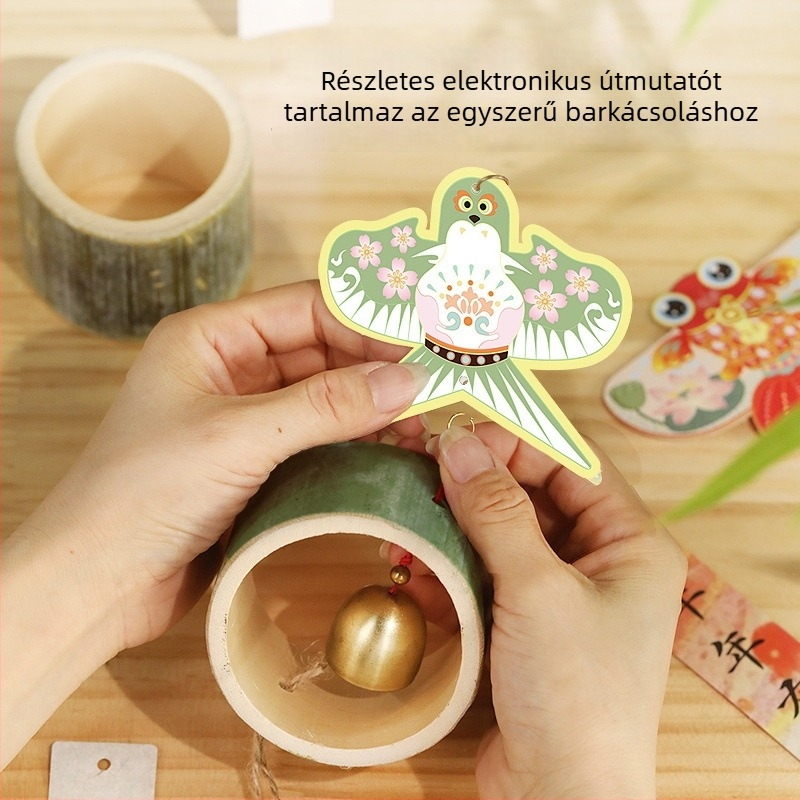 Bambuszcső szélharangok és bambusz szőtt harangok, kínai stílusú függő dekorációk, DIY kézműves készlet
