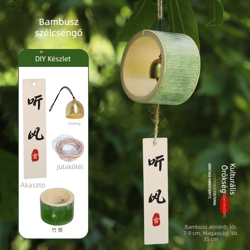 Bambuszcső szélharangok és bambusz szőtt harangok, kínai stílusú függő dekorációk, DIY kézműves készlet