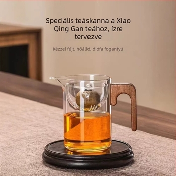 Magas boroszilikát üvegből készült teáskancsó oldalra nyíló barackfa fogantyúval és integrált szűrővel otthoni tea készítéséhez