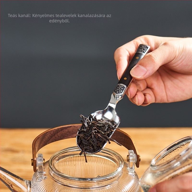 Pu'er teáskés készlet ebonyfa fogantyúval, rozsdamentes acél teáskés, teáskanál, teás tű, teáskúp nyomó, teás klip és ceremónia kiegészítők