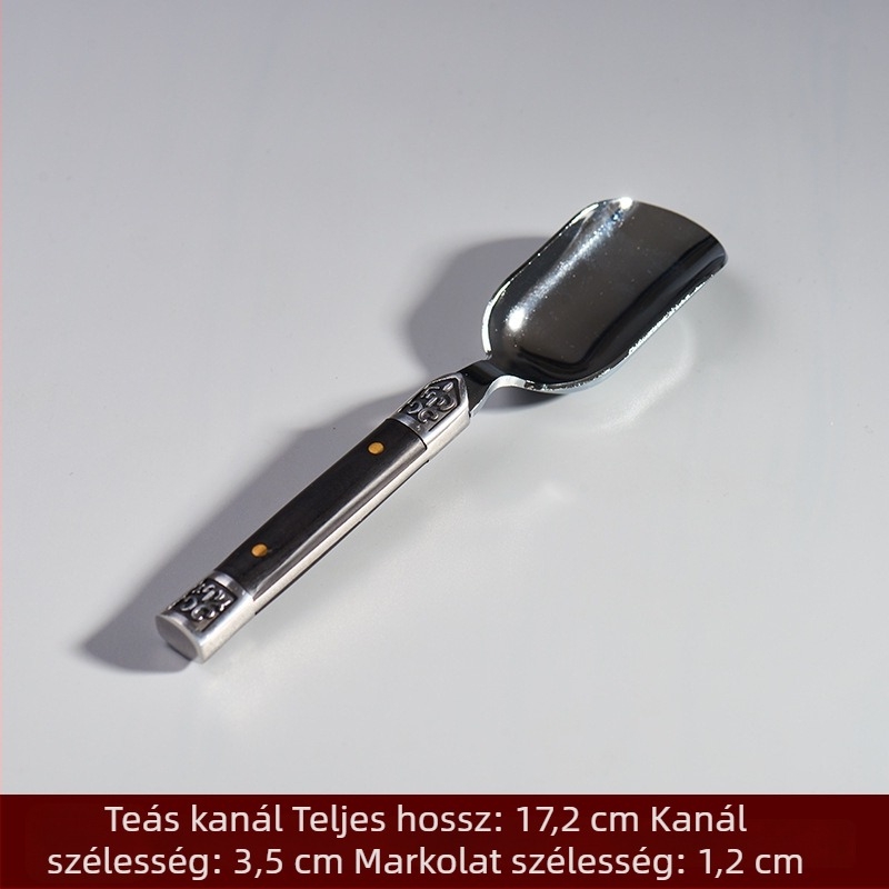 Pu'er teáskés készlet ebonyfa fogantyúval, rozsdamentes acél teáskés, teáskanál, teás tű, teáskúp nyomó, teás klip és ceremónia kiegészítők