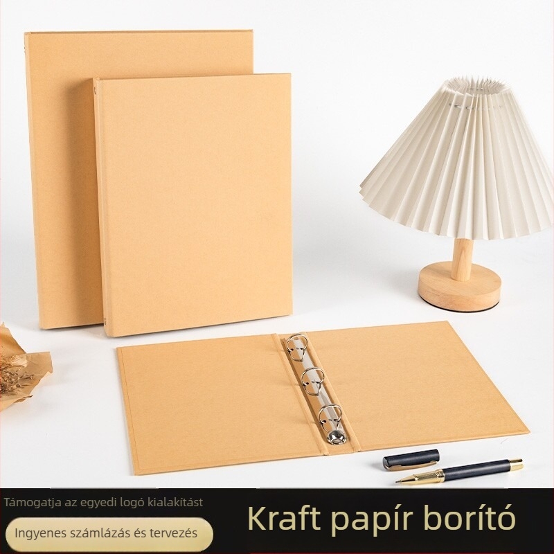 Egyszerű Kraftpapír iratrendező logóval, 3- vagy 4-lyukas, keményfedél, retro dokumentum mappa