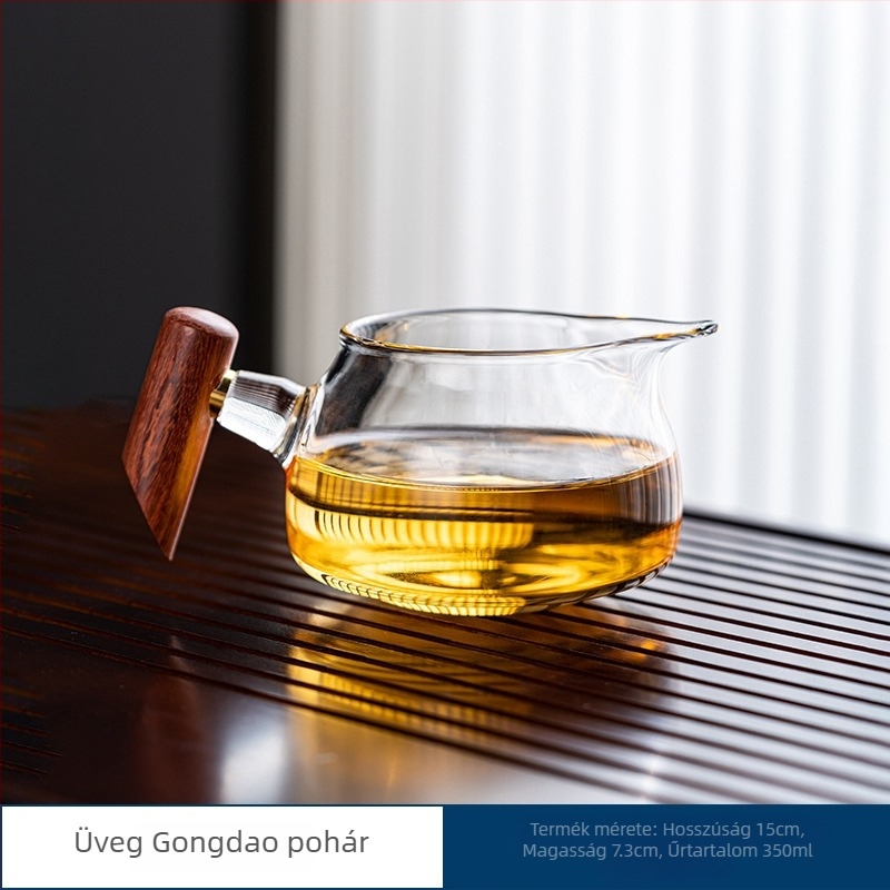 Liuli üveg teáscsésze, 280 ml, hőálló, színes fa fogantyúval, vastagított, klasszikus hagyományos stílusban
