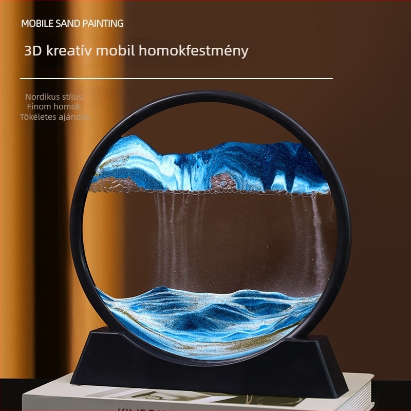 Kerek 3D gyorshomok festmény órával – otthoni dekoráció, asztali dísz