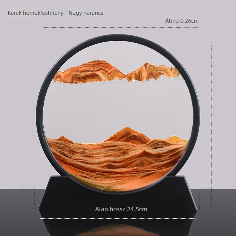 Kerek 3D gyorshomok festmény órával – otthoni dekoráció, asztali dísz