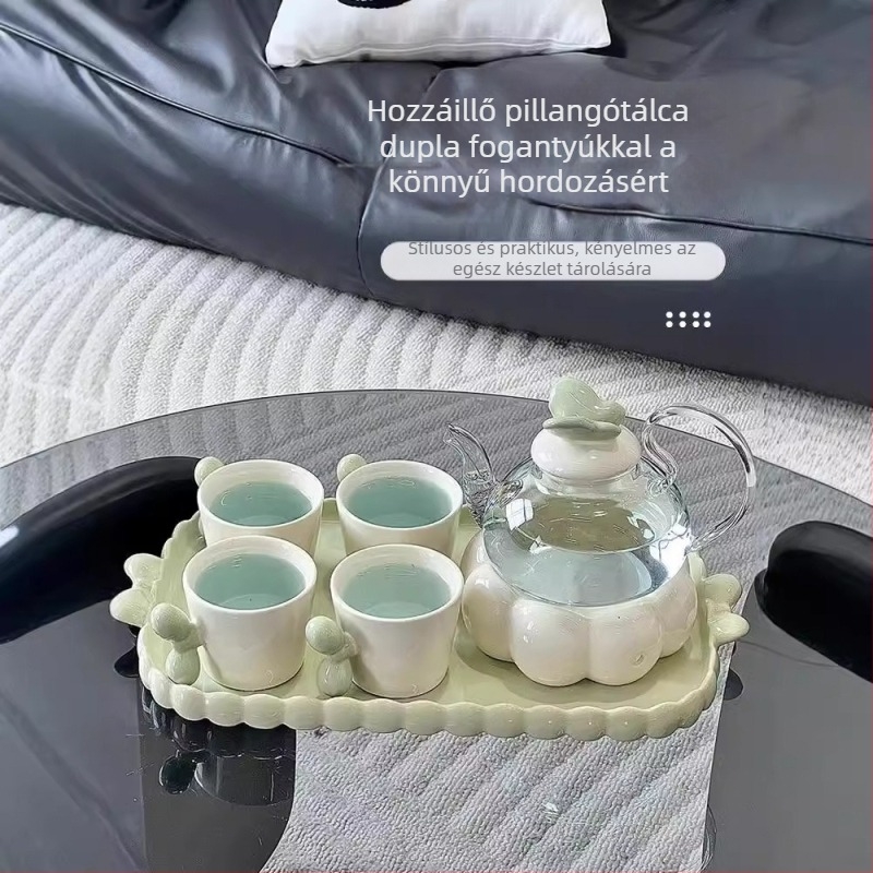 Virágteás készlet üveg teáskannával és csészékkel, ajándékba tökéletes otthonra és éttermekbe, elegáns dizájn
