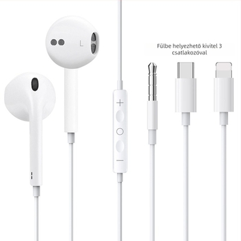 Vezetékes in-ear fülhallgató vezérléssel, Type-C digitális dekódolással, 3.5 mm AUX, Apple és Samsung készülékekhez
