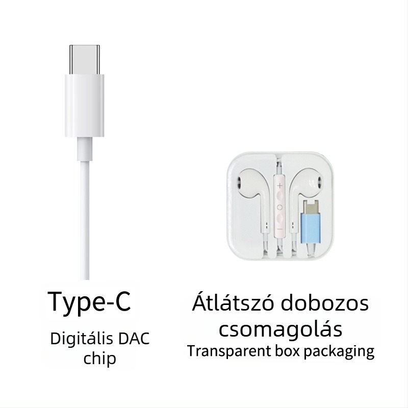 Vezetékes in-ear fülhallgató vezérléssel, Type-C digitális dekódolással, 3.5 mm AUX, Apple és Samsung készülékekhez
