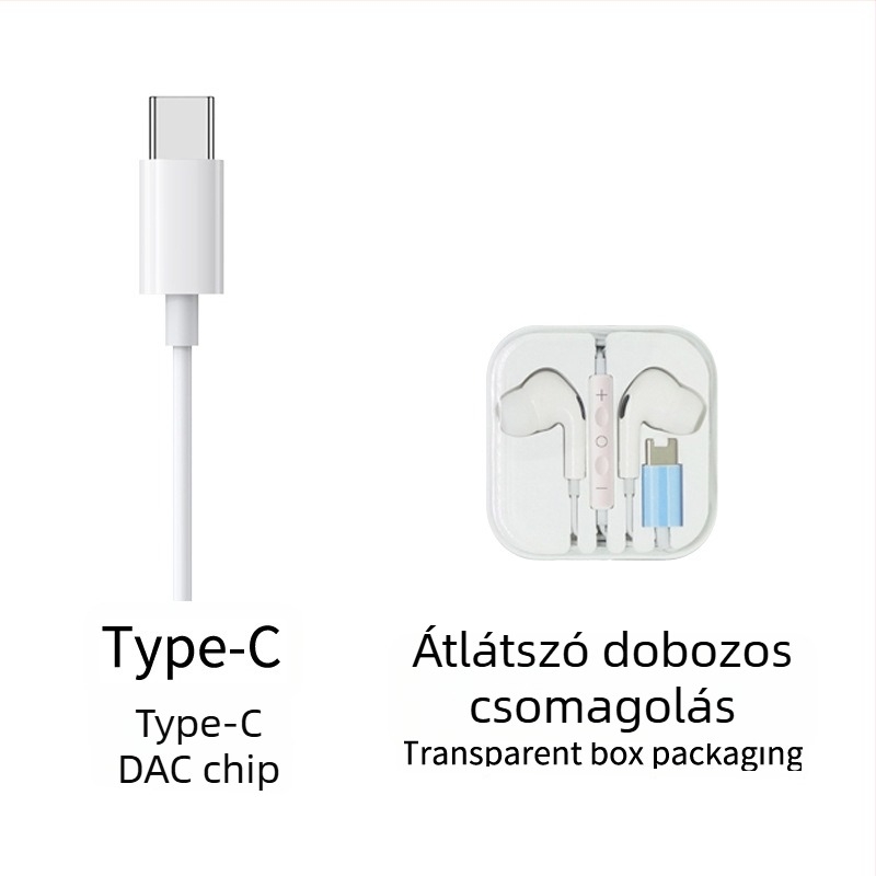 Vezetékes in-ear fülhallgató vezérléssel, Type-C digitális dekódolással, 3.5 mm AUX, Apple és Samsung készülékekhez