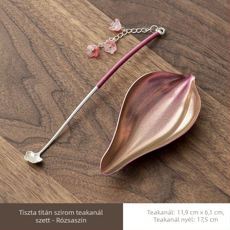 Kézzel készített, tiszta titániumból készült lotus virág szirmokkal ellátott teáskanál és keverő, két részes vintage készlet teázáshoz és megosztáshoz
