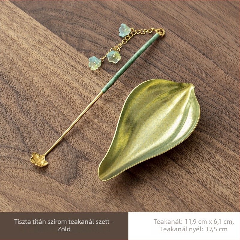 Kézzel készített, tiszta titániumból készült lotus virág szirmokkal ellátott teáskanál és keverő, két részes vintage készlet teázáshoz és megosztáshoz