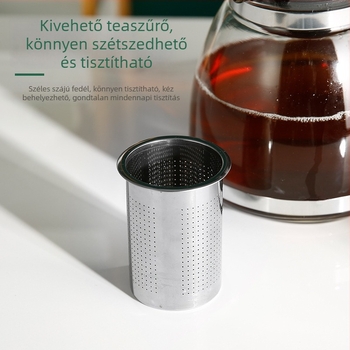 Üveg teáskanna, magas hőmérséklet-álló, virágtea készítéséhez, többfunkciós teáskanna rozsdamentes acél szűrővel