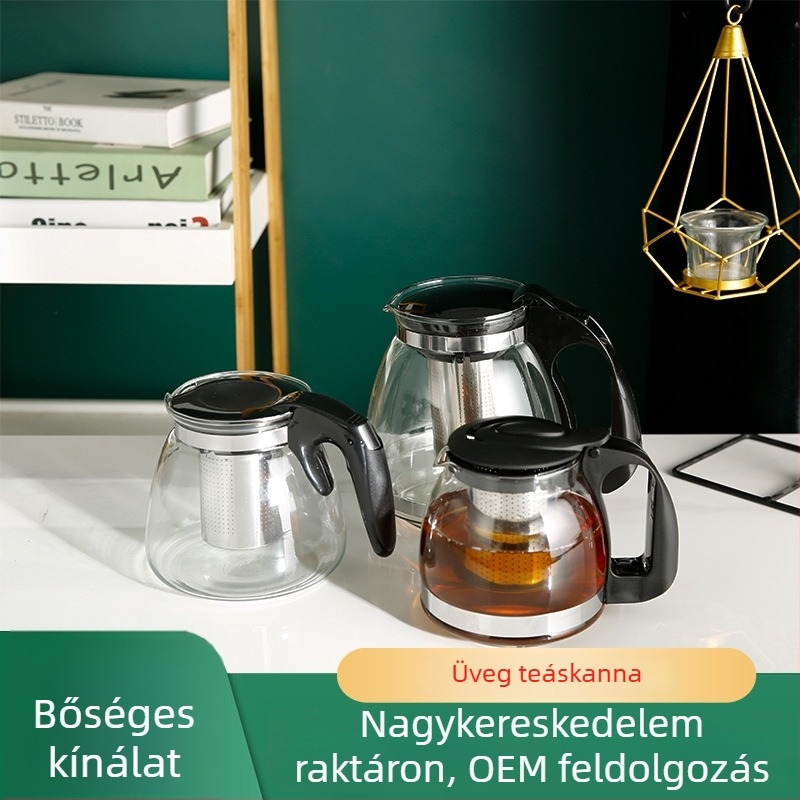 Üveg teáskanna, magas hőmérséklet-álló, virágtea készítéséhez, többfunkciós teáskanna rozsdamentes acél szűrővel
