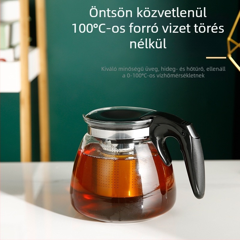 Üveg teáskanna, magas hőmérséklet-álló, virágtea készítéséhez, többfunkciós teáskanna rozsdamentes acél szűrővel