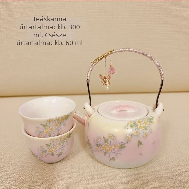 Porcelán Jadeit gradient tea set teáskanna és teáscsésze készlet virágos zöld-lila fogantyúval