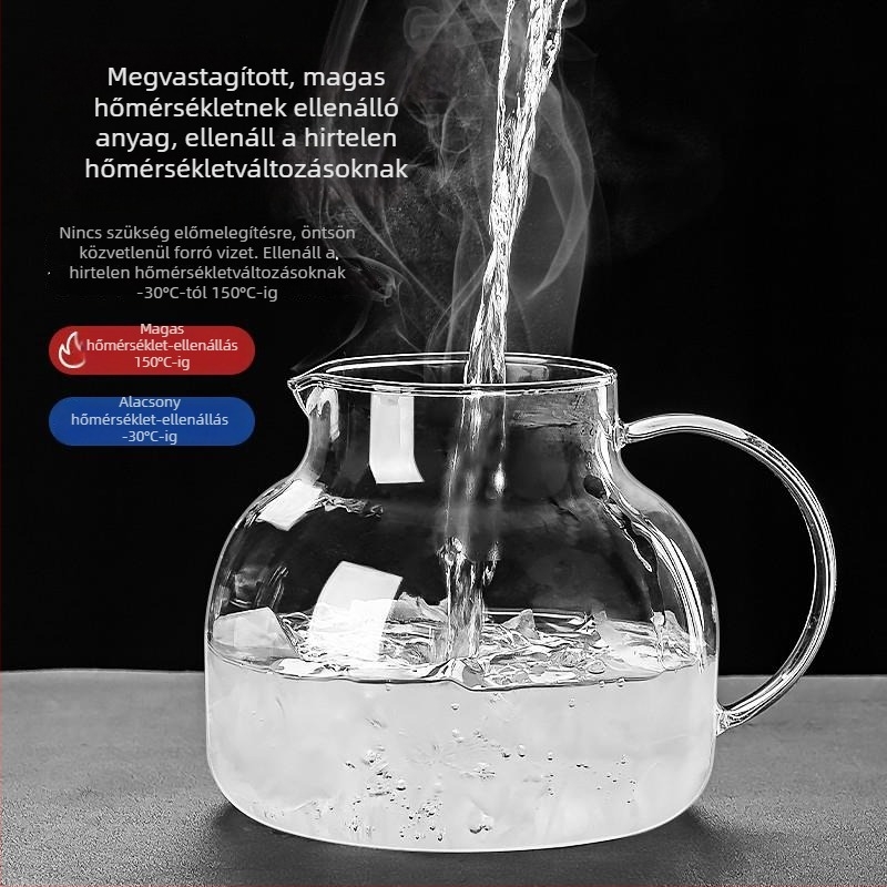 Boroszilikát üveg teáskanna bambusz fedéllel virágtea főzéséhez, nagy átmérőjű, hőálló.