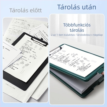 A4-es mappa írásfelülettel, tároló doboz és erős klipek; táblaklipek; tesztlapok rendezője általános iskolások számára.