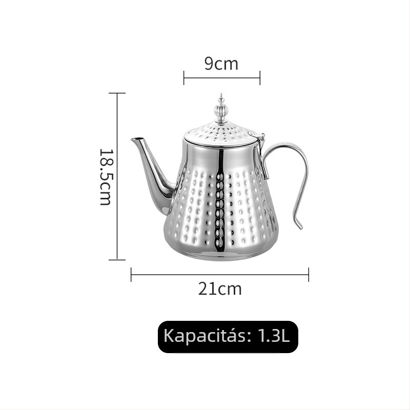 Erősített rozsdamentes acél teáskanna szűrővel, indukciós tűzhelyekhez, nagy kapacitás, könnyed luxus stílus, tea infúzióhoz
