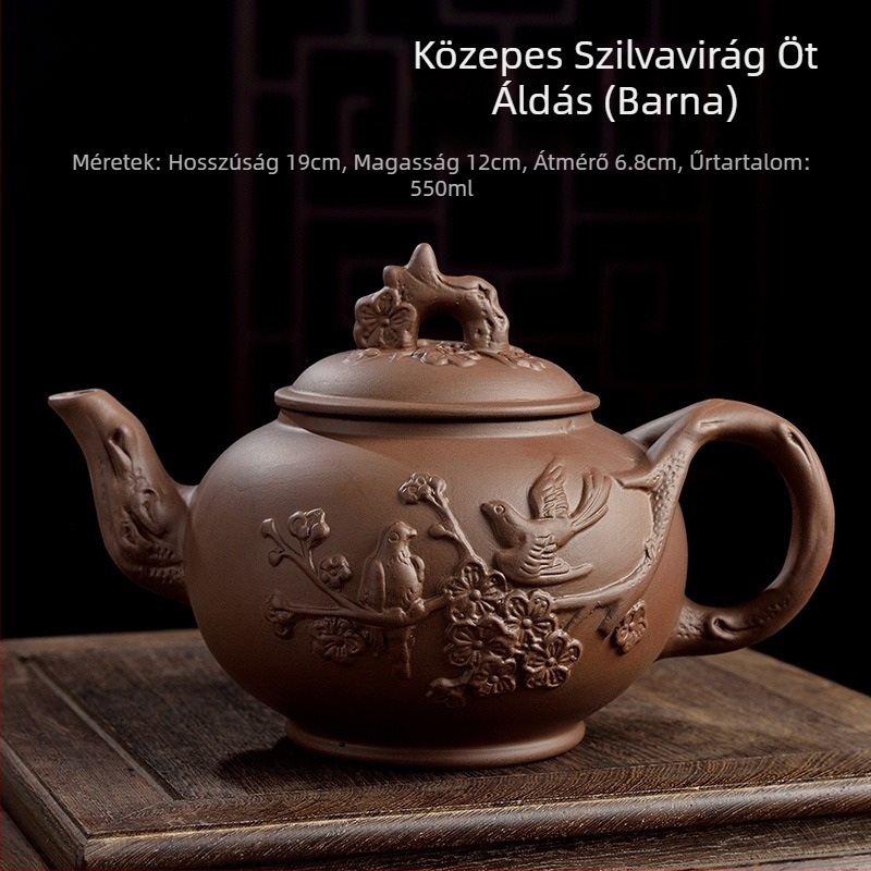 Lila agyag teáskanna szilva virág motívummal, nagy kapacitású, otthoni használatra, Kung Fu tea készlet