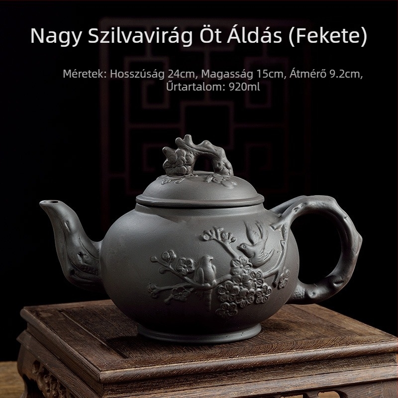 Lila agyag teáskanna szilva virág motívummal, nagy kapacitású, otthoni használatra, Kung Fu tea készlet