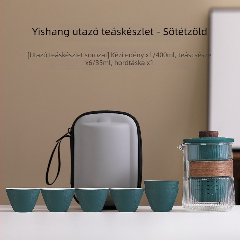 Fekete kerámia utazási teáskészlet, hordozható csészével és kung-fu teáskannával