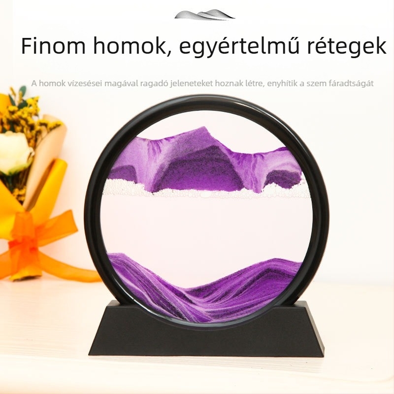 Folyóhomok dísz és homokórás asztali lámpa a nappaliba, borospolcra és TV-szekrényhez – kézzel készített üveg, modern ajándék irodának