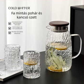 Boroszilikát üveg kancsó fakéreg mintázattal, nagy kapacitású otthoni használatra, gyümölcstea és víz