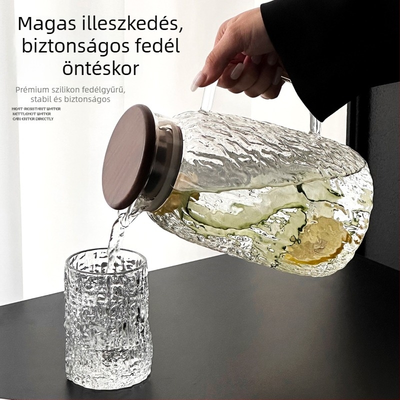 Boroszilikát üveg kancsó fakéreg mintázattal, nagy kapacitású otthoni használatra, gyümölcstea és víz