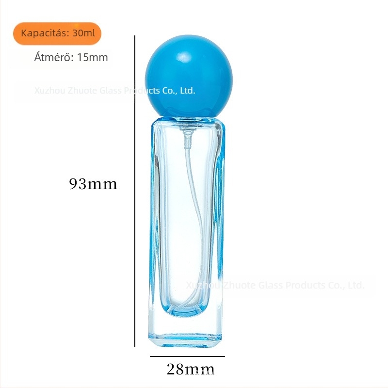 Színes üveg parfümös flakon pumpás permetezővel, 30 ml, hordozható, üres