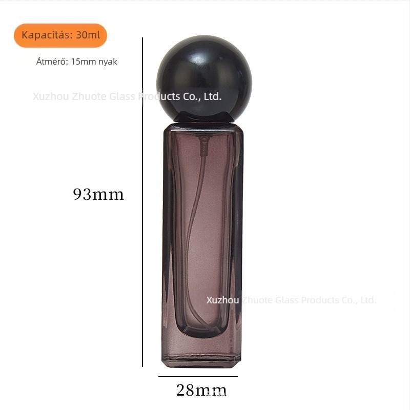 Színes üveg parfümös flakon pumpás permetezővel, 30 ml, hordozható, üres