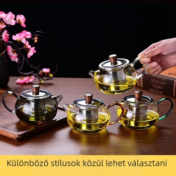 Xi Shi teáskanna rozsdamentes acél belsővel és üvegből készült testtel, elektromos keramikus tűzhelyhez, integrált kifolyóval