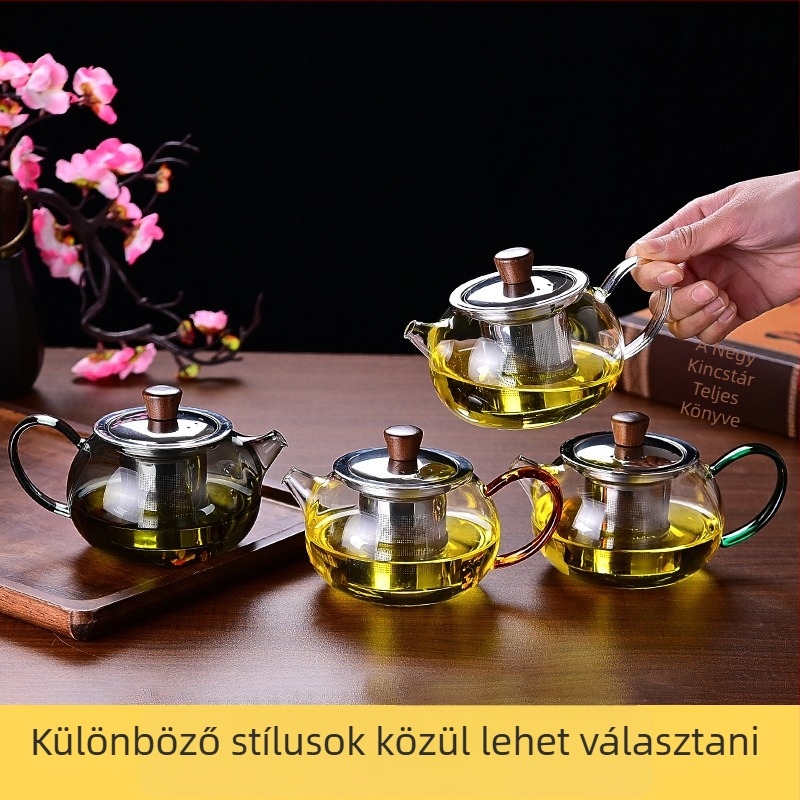 Xi Shi teáskanna rozsdamentes acél belsővel és üvegből készült testtel, elektromos keramikus tűzhelyhez, integrált kifolyóval