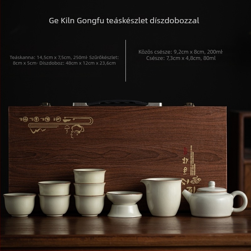 Ge Kiln kerámiás Kung Fu teáskészlet teáskannával és gaiwannal ajándékdobozban, logó személyre szabható