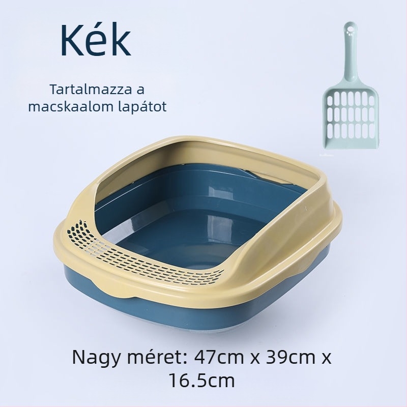 Macskaalomtál félig zárt kialakítással, magas oldalakkal, cseppálló a kiscicák számára, ABS műanyagból