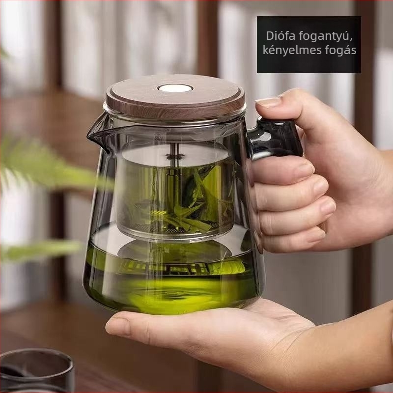 2026 Elegáns teás infúzor kanna, tea és víz elválasztással, teljes üveg belső tér