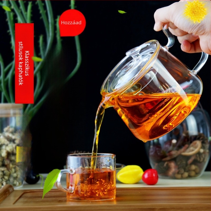 Vastag üveg teáskanna, hőálló, átlátszó szűrővel, felforrósítható, otthoni teafőzéshez, 580 ml
