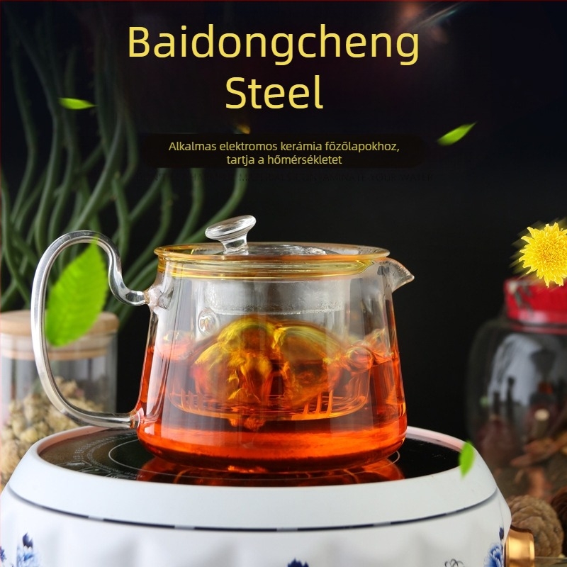 Vastag üveg teáskanna, hőálló, átlátszó szűrővel, felforrósítható, otthoni teafőzéshez, 580 ml