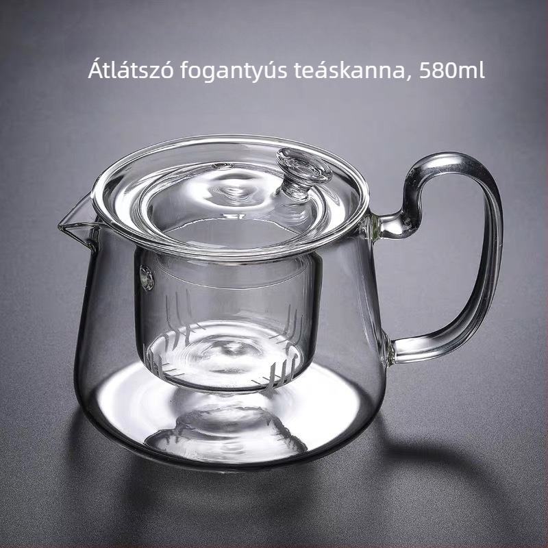 Vastag üveg teáskanna, hőálló, átlátszó szűrővel, felforrósítható, otthoni teafőzéshez, 580 ml